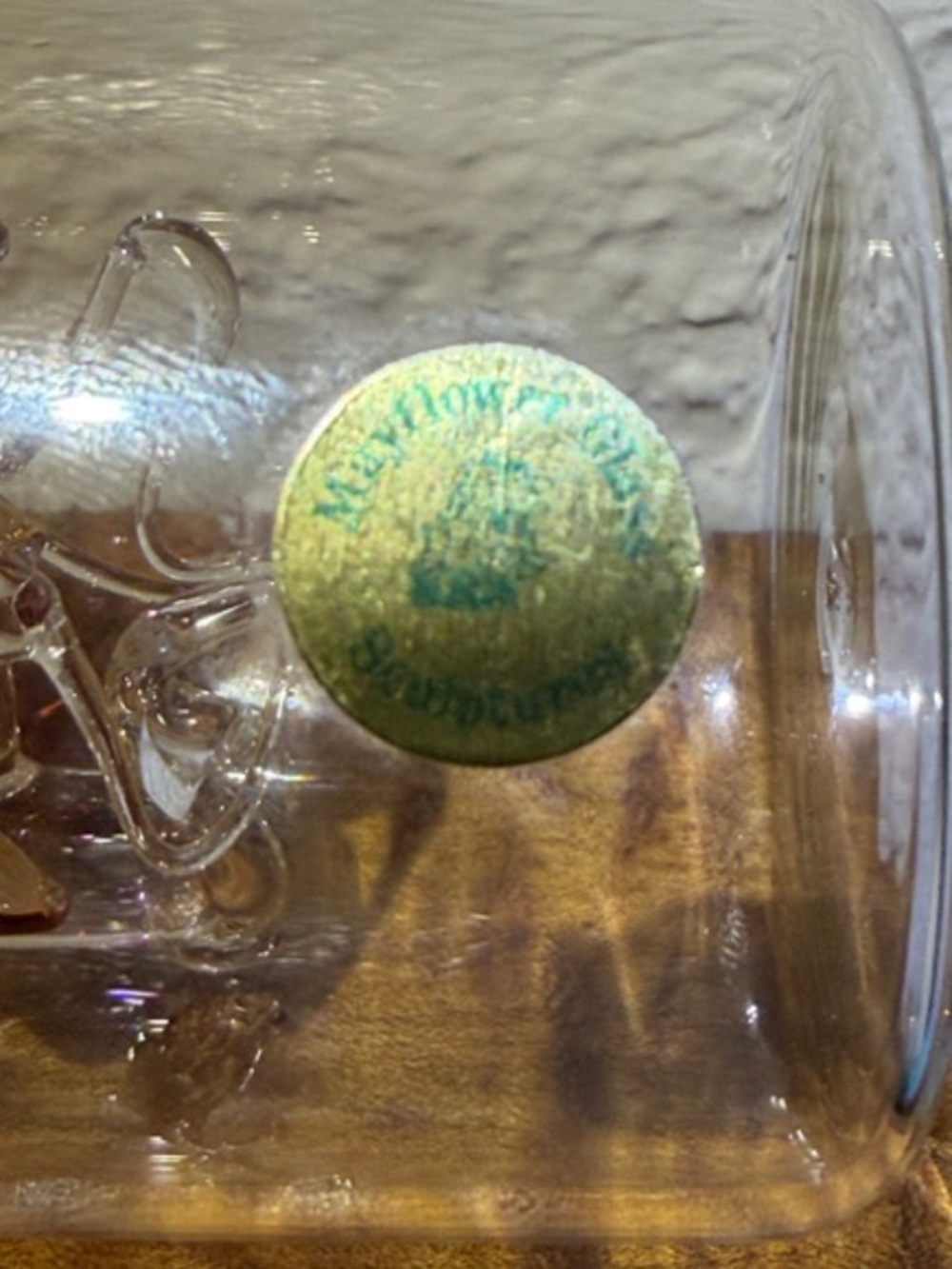 Glass Nautical Ship in Bottle - Clear with Pink and Gold Accents - Picture 2 of 4
